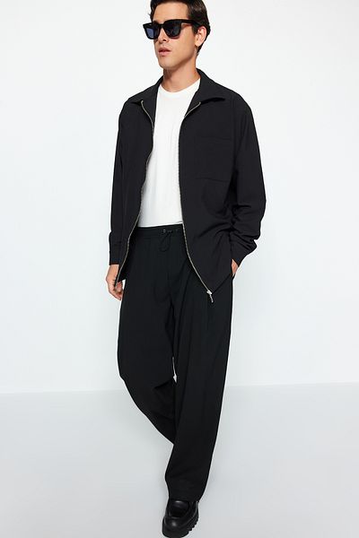 Trendyol Collection Technical Fabric Black Regular Fit Shirt Jacket - Single Pocket and Zipper TMNAW24GO00078