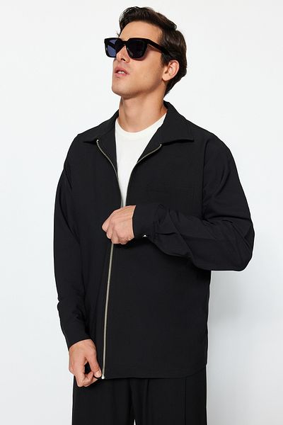 Trendyol Collection Technical Fabric Black Regular Fit Shirt Jacket - Single Pocket and Zipper TMNAW24GO00078