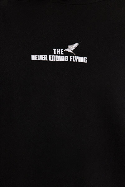 Trendyol Collection Černá fleecová mikina se zvířecím potiskem – oversize bavlna, TMNAW24sw00136