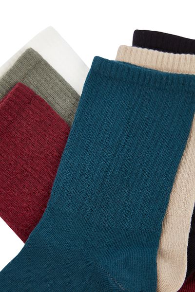 Trendyol Collection Пакет от 6 обикновени цветни колежански чорапи - TMNAW24co00029