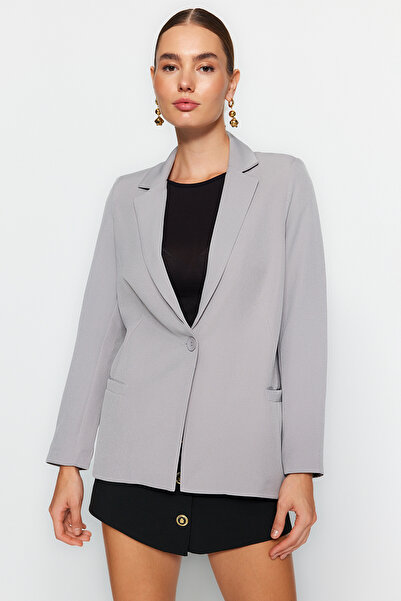 Trendyol Collection Světle šedá tkaná bunda s běžnou podšívkou TWOAW20CE0316