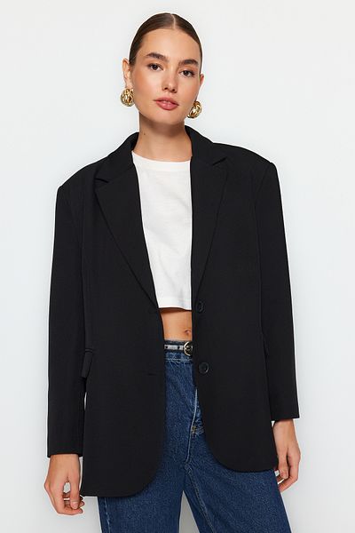 Trendyol Collection Černá tkaná extra oversize bunda TWOAW24BC00107