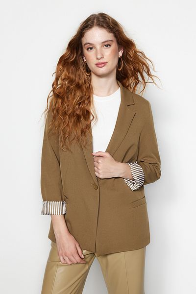 Trendyol Collection Khaki Regular Lined Striped Blazer Jacket Twoaw20Ce0316