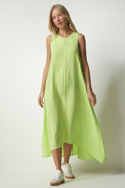 Happiness İstanbul Women's Neon Yellow Halter Neck Tencel Midi Dress WF00047