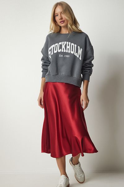 Happiness İstanbul Roter Damenrock aus Satin DD01144