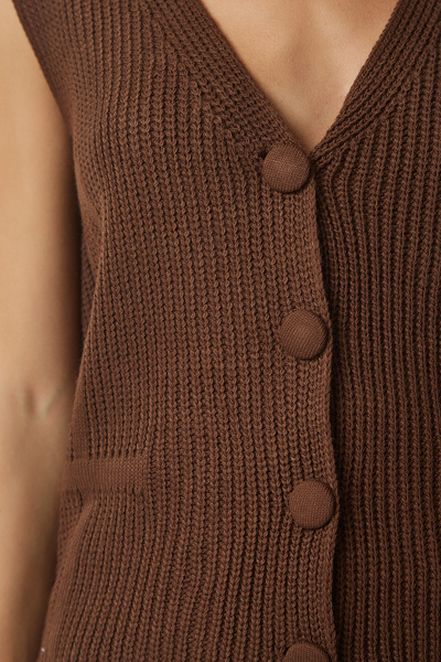 Happiness İstanbul Women's Brown Buttoned Knitwear Vest CI00088