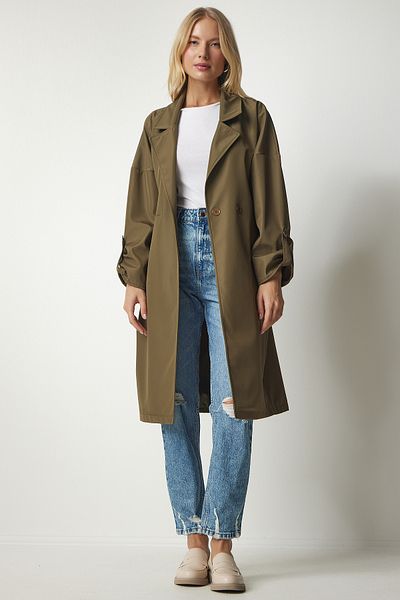 Happiness İstanbul Dámský sezónní trenčkot khaki s páskem DD01254