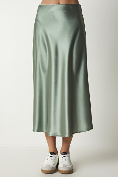 Happiness İstanbul Női zöld szatén felületű szoknya DD01144