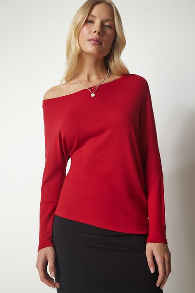 Happiness İstanbul Women's Red Boat Neck Knitwear Blouse UB00151