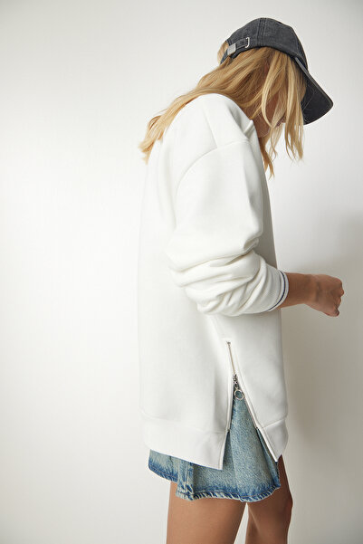 Happiness İstanbul Dámska mikina Ecru so zipsom s detailne zvýšeným úpletom UB00148