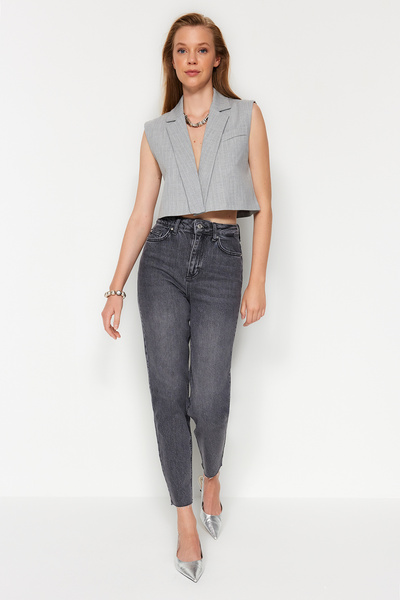 Trendyol Collection Сірі джинси з високою талією для тонкої мами TWOSS23JE00094