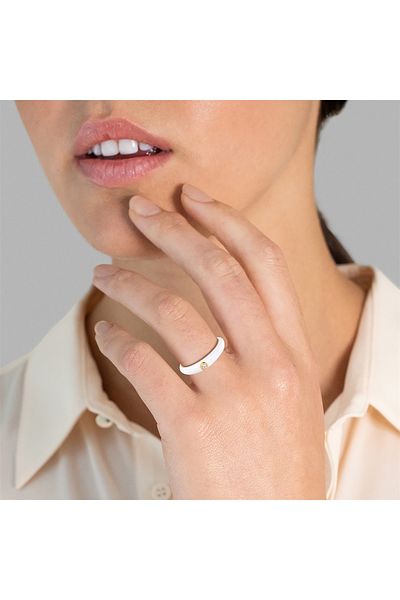 Glanzstücke München Silberring Yüzük Sterling Silber gelbgold Zirkonia weiß Emaille weiß