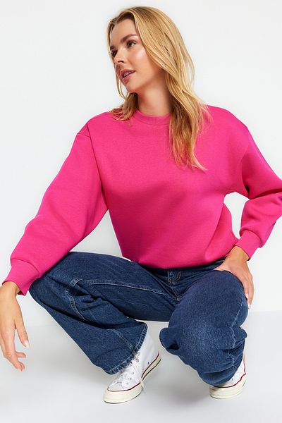Trendyol Collection Fuchsia Dickes Fleece innen Regular/Normal Fit Rundhals Basic Strick-Sweatshirt TWOAW24SW00101