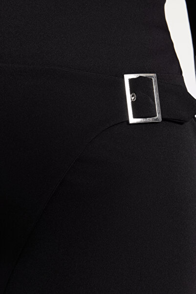 Trendyol Curve Black Wrap Buckle Detailed Midi Knitted Skirt