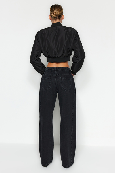 Trendyol Collection Μαύρη ραφή με λεπτομέρεια ψηλόμεσο τζιν εξαιρετικά φαρδύ πόδι TWOAW24JE00260