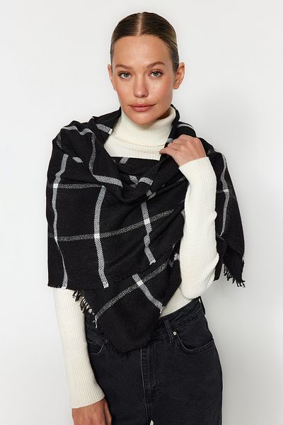 Trendyol Collection Schwarz karierter weich strukturierter Schussfaden TWOAW24AT00012