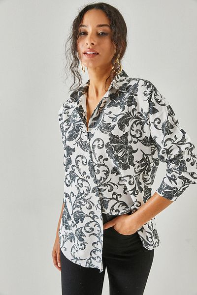 Olalook Damen Schal Schwarz Fledermaus Oversize Leinen Viskose Hemd GML-19001071