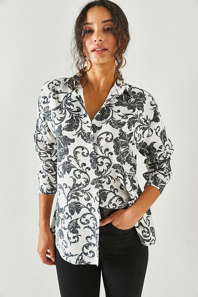 Olalook Damen Schal Schwarz Fledermaus Oversize Leinen Viskose Hemd GML-19001071