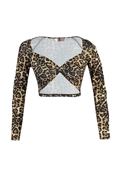 KMYSHOP Leopar Desenli Uzun Kollu Büstiyer