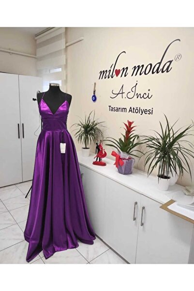 Milon Moda Rochie de seară din satin cu bretele subțiri și talie înaltă