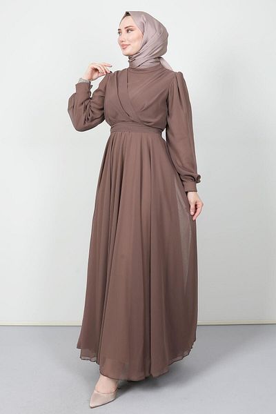 Giza Giyim Φόρεμα σιφόν με σταυρό μπροστά Rose Brown
