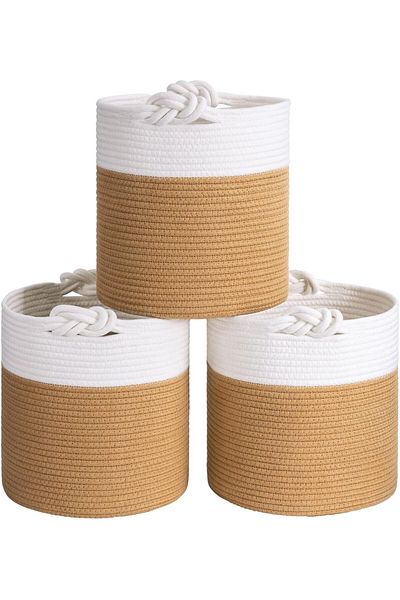 MaVaux Chang Weave Wicker Woven - Coș cu 3 bucăți cu mânere, Coș organizator 3 buc, 30 cm x 30 cm