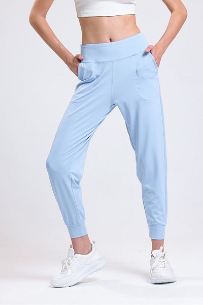 violessa Pantaloni de sport de jogger elastici albastri cu talie înaltă de damă