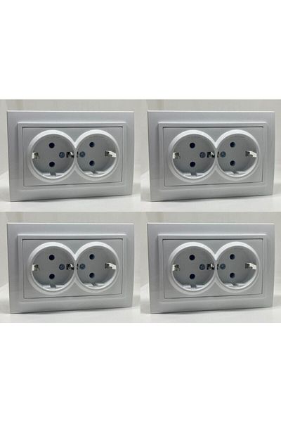 ELBİ Zena Double Grounded Socket with Frame White 4 Pieces