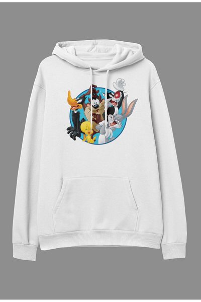 Pisa Art Oversize Looney Tunes Tweety Bugs Bunny Σχέδιο με εμπριμέ φούτερ με κουκούλα