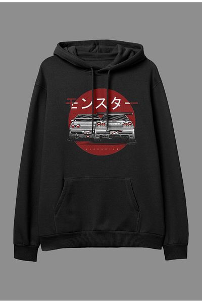 Pisa Art Суитшърт с качулка с щампа и качулка с голям дизайн на кола Nissan