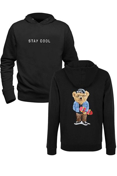 Pisa Art Stay Cool Tedy Bear Μαύρο μπροστινό πίσω φούτερ