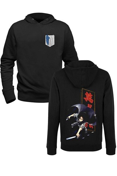 Pisa Art Attack On Titan Черен суичър с щампи отпред и отзад
