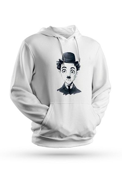 Pisa Art Φούτερ Charlie Chaplin με στάμπα λευκό Unisex με κουκούλα