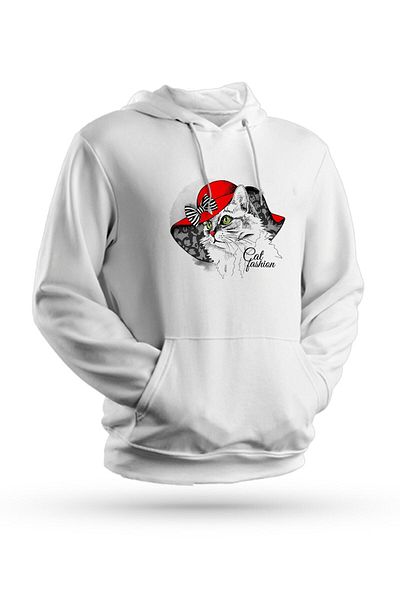 Pisa Art Φούτερ με κουκούλα Cat Fashion με στάμπα λευκό Unisex