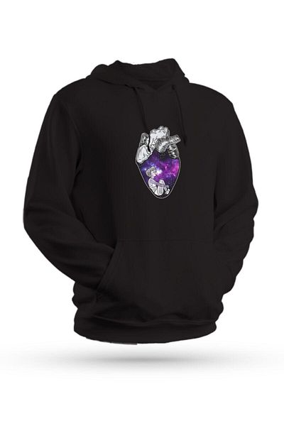 Pisa Art Φούτερ Galaxy Heart με στάμπα μαύρο Unisex με κουκούλα