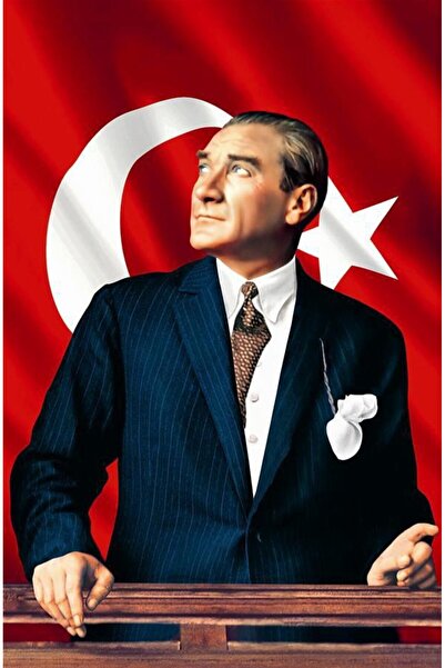 Genel Markalar 50x75 CM ATATÜRK BASKILI TÜRK BAYRAĞI ATATÜRK POSTERİ RAŞEL KUMAŞ