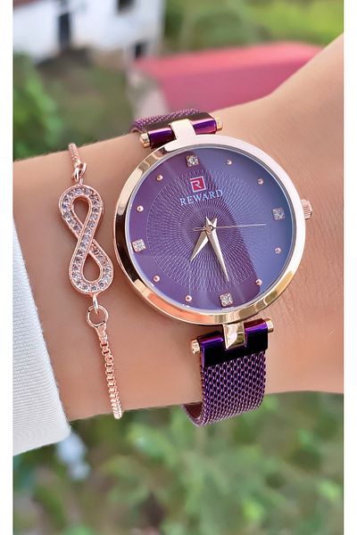 Reward Brand Purple Color Waterproof Steel Cord Women's Wristwatch - Bracelet