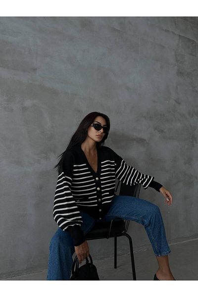 Pulli Collection Cardigan cu dungi aurii cu nasturi