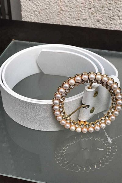 Bym Fashion 9029 Pearl Triangle Belt Ecru