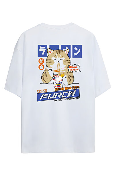 Adrift تي شيرت كبير الحجم للجنسين بتصميم قطة نودل