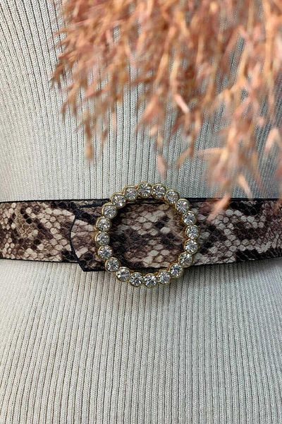 Bym Fashion 9031 Πέτρινη ζώνη από δέρμα φιδιού καφέ