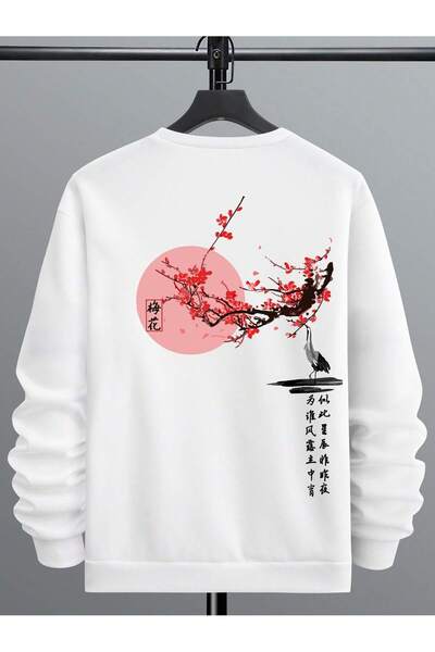 Adrift Hanorac cu imprimeu floral și litere japoneze, alb