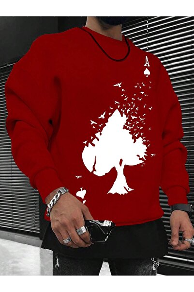 Adrift بلوزة مطبوعة بطبعة بطاقات اللعب باللون الأحمر الداكن