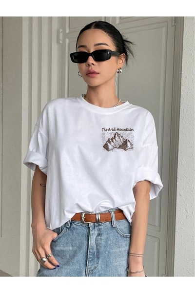 Know Dámské bílé oversize tričko Arid Mountain s potiskem