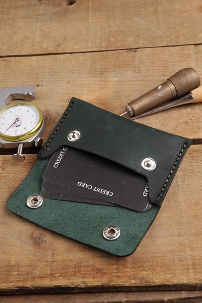 New Coast Leather 1900's Γνήσιο δέρμα 100% Χειροποίητη Σκούρο Πράσινη Ανδρική Κάρτα