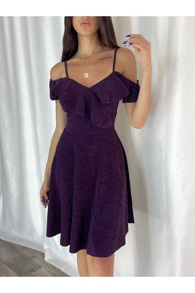 Secret Passion Lingerie Țesătură creponată violet - rochie de seară evazată cu bretele cu volan 58729 701