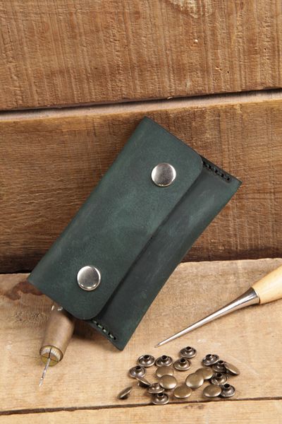 New Coast Leather 1900's Γνήσιο δέρμα 100% Χειροποίητη Σκούρο Πράσινη Ανδρική Κάρτα