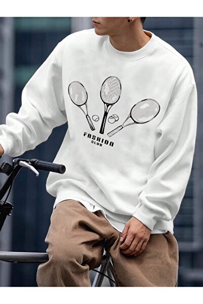 Adrift Φούτερ με στάμπα γράμματα και ρακέτα τένις, με ριχτούς ώμους, λευκό