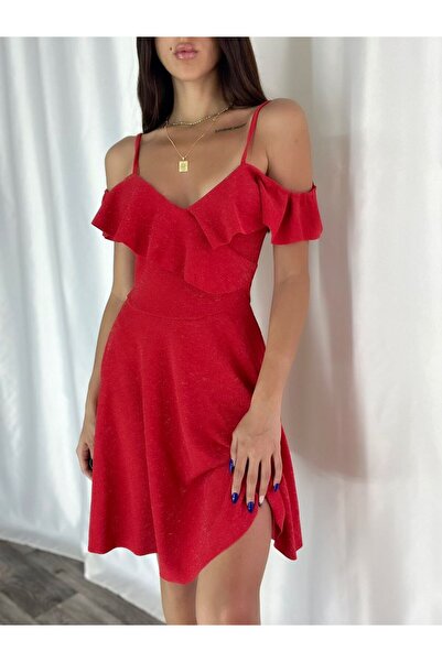 Secret Passion Lingerie Esnek Parlak Kırmızı Krep Kumaş Yaka Volan Detay Askı...