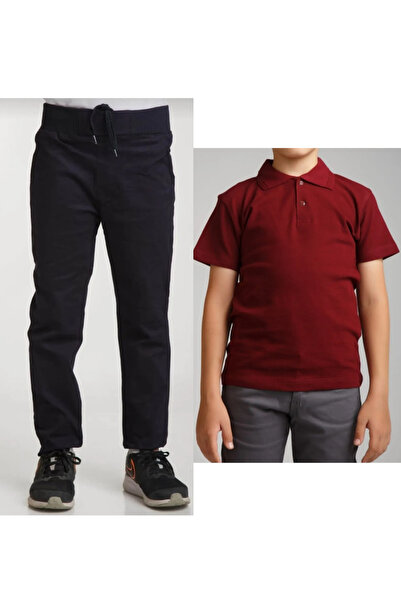 FERRY BUTİK Copii unisex cu talie nervură, in, pantaloni negri de școală + tr...